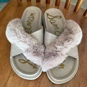 Sam Edelman Beige Fur Slide Sandals